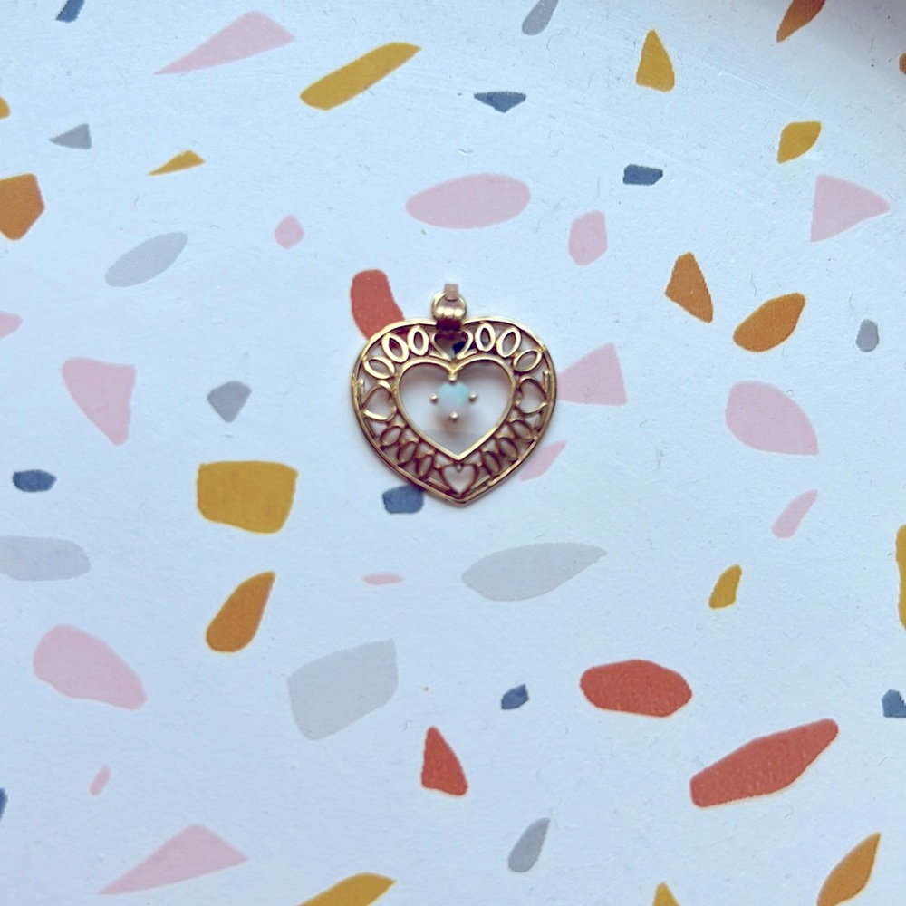 14k gold heart Opal pendant charm